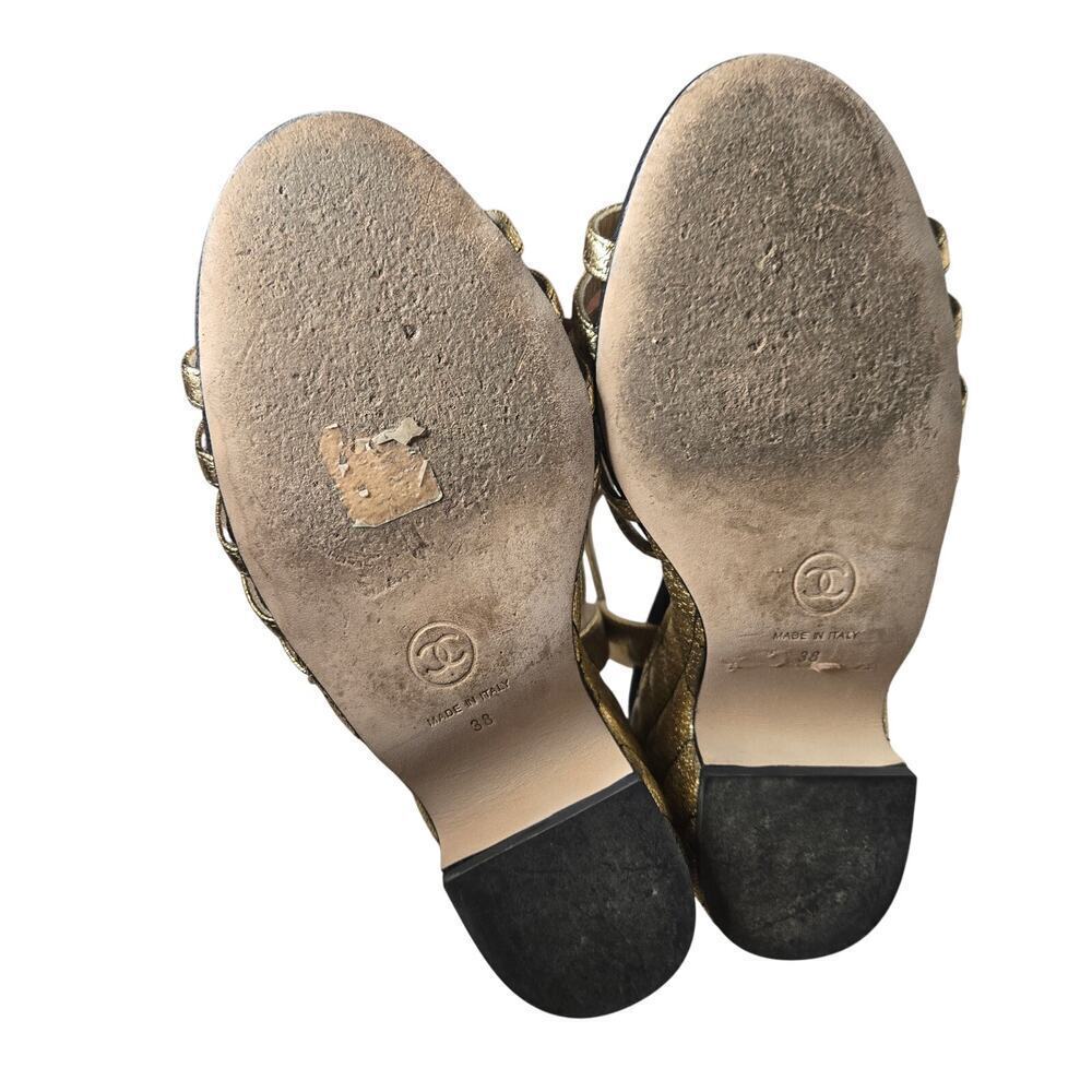Chanel  Laminated Goatskin Quilted Wedge Sandals Size 38 - Picture 12 of 13